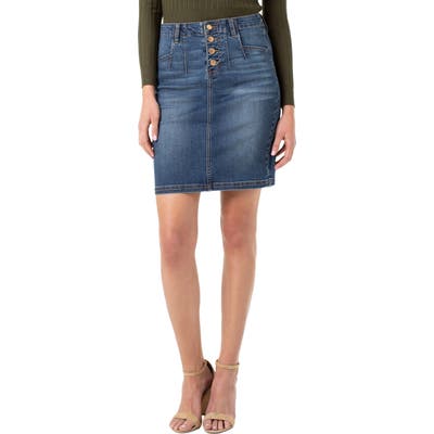 Liverpool Darted Denim Skirt, Blue