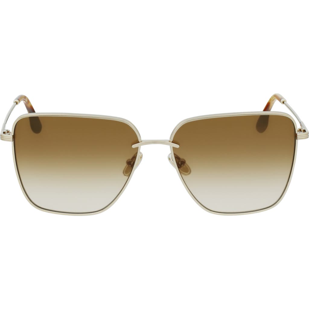 Shop Victoria Beckham 61mm Rectangular Sunglasses In Gold/brown