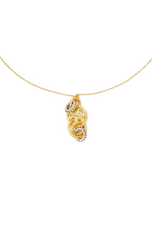 Shop Tory Burch Miller Interlocking Pendant Necklace In Tory Gold/crystal