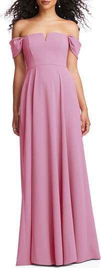 Dessy off the shoulder crepe gown best sale