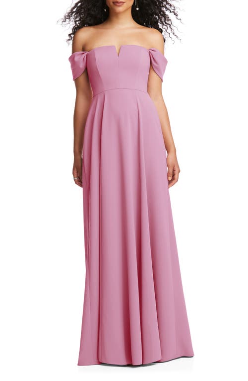 Off the Shoulder Crepe Gown in Powder Pink
