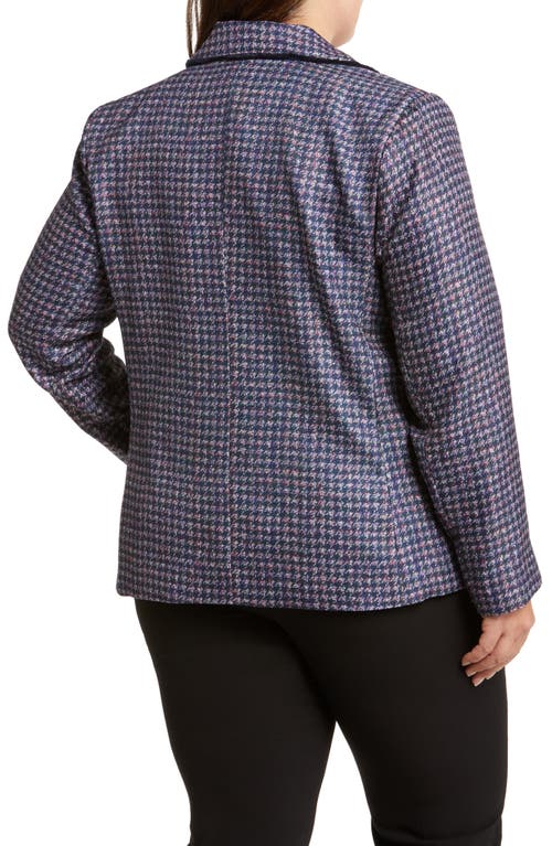 Tahari Asl Houndstooth Faux Double Breasted Blazer In Navy/pink/violet