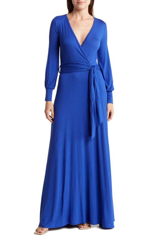 GO COUTURE Long Sleeve Maxi Wrap Dress in Royal Blue at Nordstrom, Size Large