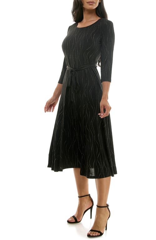 Nina Leonard Sylvia Tie Waist A-line Midi Dress In Black/gold