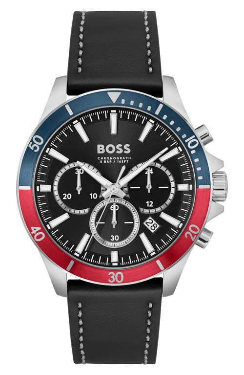 BOSS Troper Chronograph Leather Strap Watch in Black at Nordstrom
