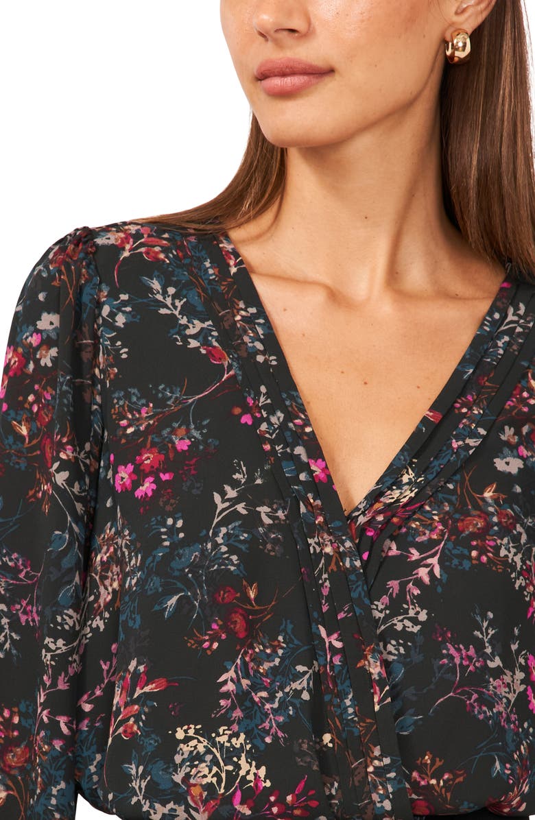 Halogen® Floral Pintuck Pleated Wrap Front Blouse | Nordstrom