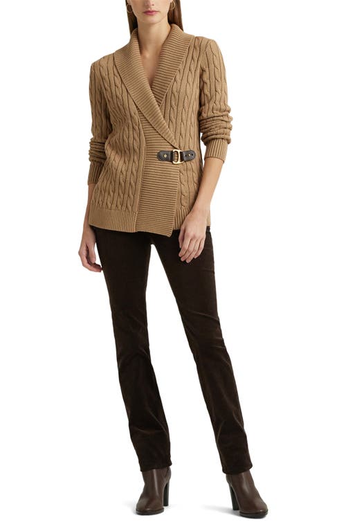 Ralph Lauren Lauren Cable Stitch Cotton Wrap Cardigan In Classic Camel