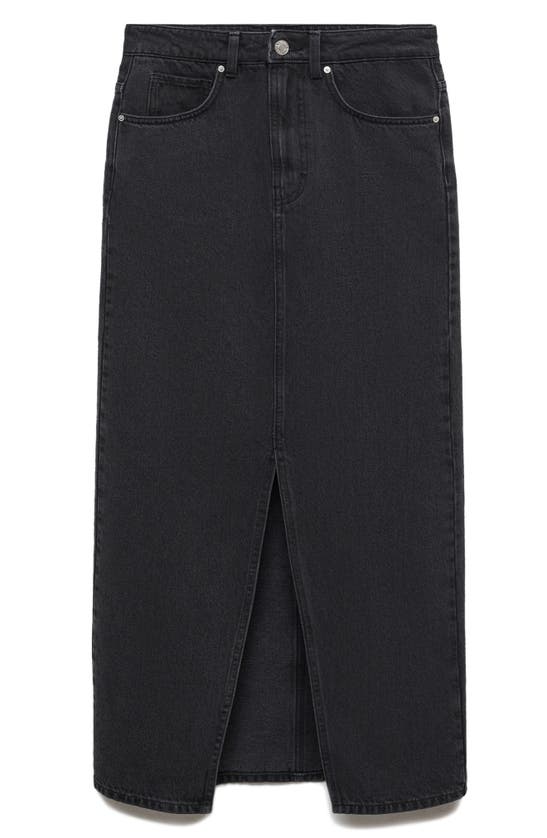 Shop Mango Denim Midi Skirt In Black Denim