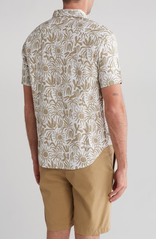 Shop Pto Island Print Short Sleeve Linen Blend Shirt In White