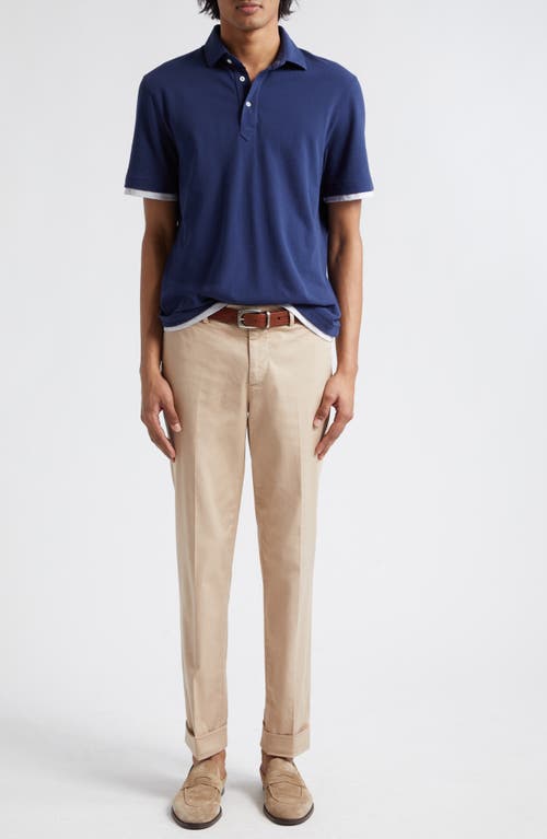 Shop Brunello Cucinelli Cotton Piqué Polo In Ckb21 Blue/grigio Chiaro