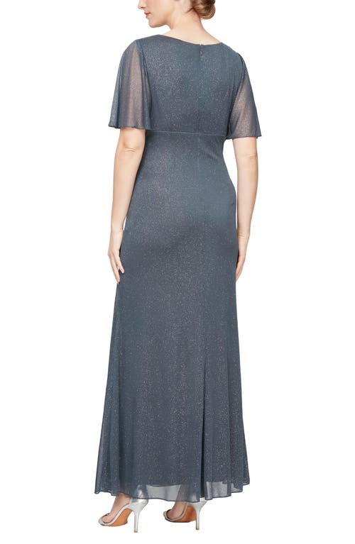 Shop Sl Fashions High Neck Side Crystal Embellished Glitter Sheath A-line Dress In Smoke