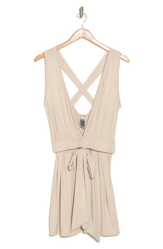 Shop Go Couture Plunge Neck Knit Minidress In Sand