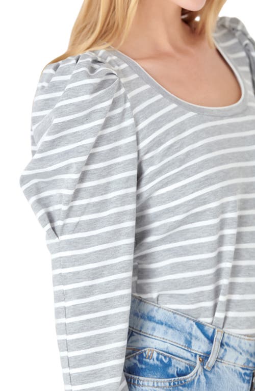 English Factory Stripe Puff Sleeve Knit Top In Heather Grey/white