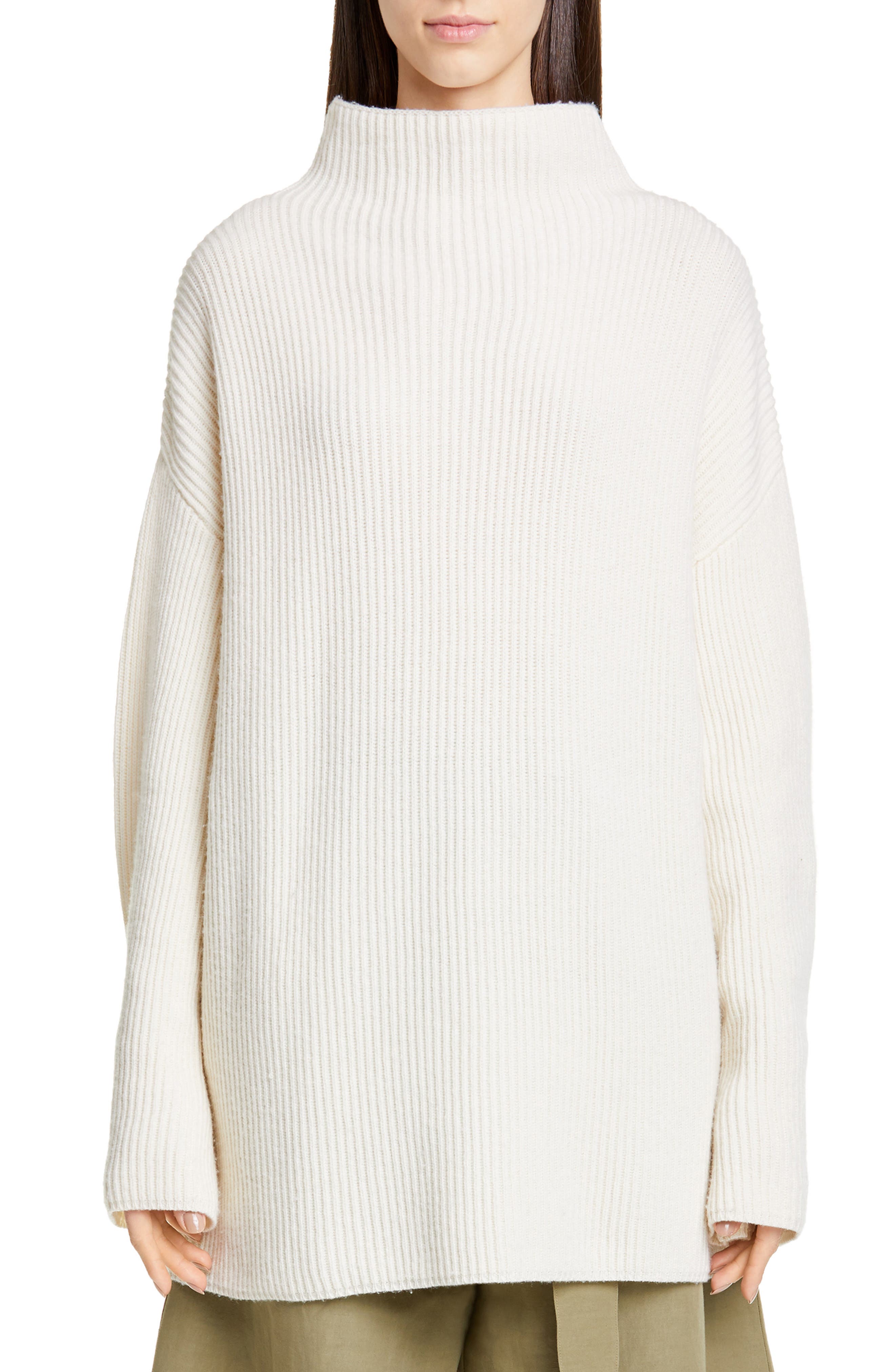 Co Button Cuff Wool & Cashmere Sweater, Ivory
