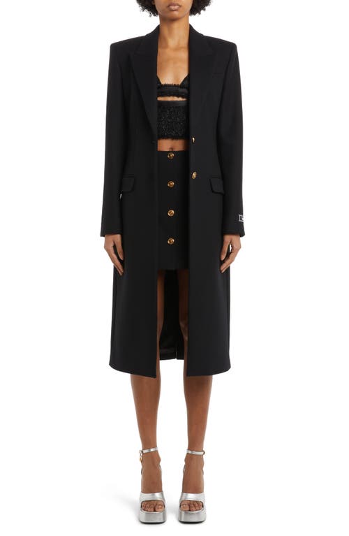 Versace Longline Wool Blend Peacoat in Black