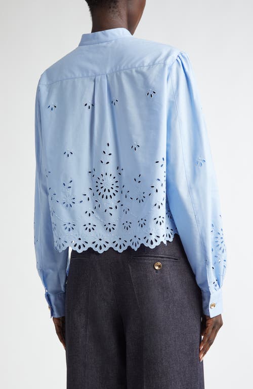 Shop Altuzarra Margot Embroidered Eyelet Cotton Crop Top In Danube