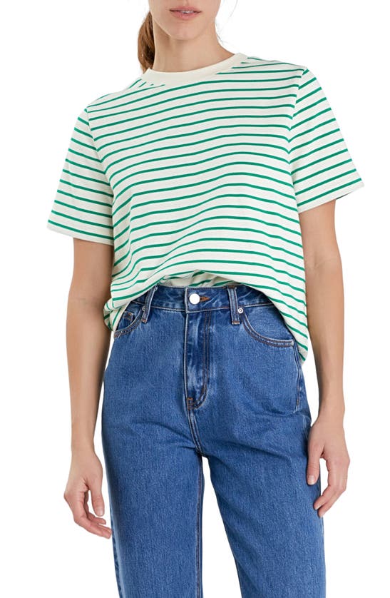 Shop English Factory Striped Cotton Jersey Short Sleeve T-shirt In Green