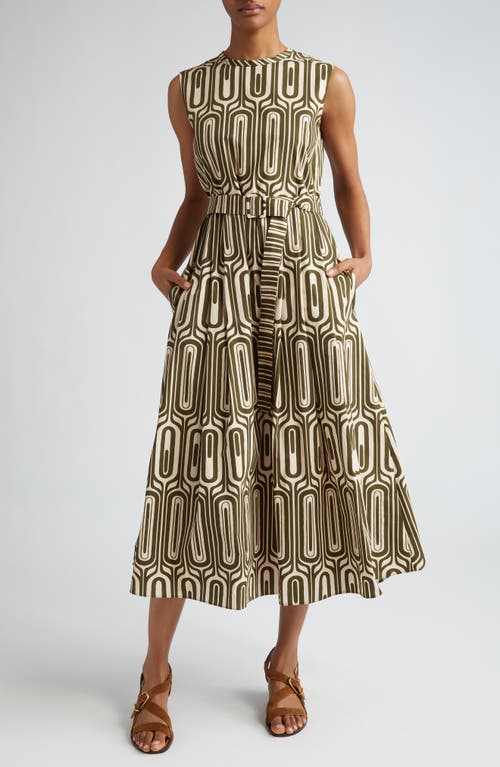 Max Mara Temide Sleeveless Belted Midi Dress In Khaki/khaki