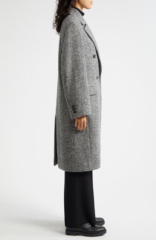 Shop Vince Herringbone Tweed Double Breasted Coat In Charcoal