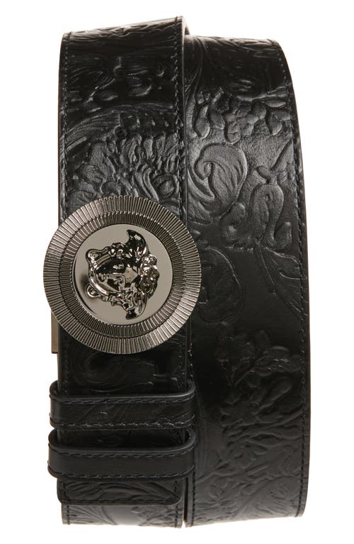 Versace Medusa Biggie Leather Reversible Belt In Black Ruthenium