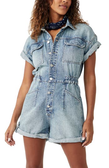 Free People Marci Cotton Denim Romper In Marrakesh