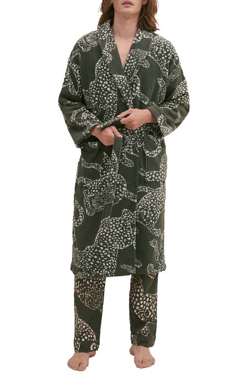 Desmond & Dempsey Print Cotton Terry Cloth Robe In Green
