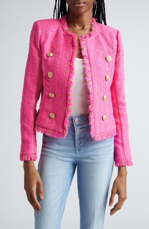 L'AGENCE Tinlee Tweed Jacket Shocking Pink/Gold Stripe at Nordstrom,
