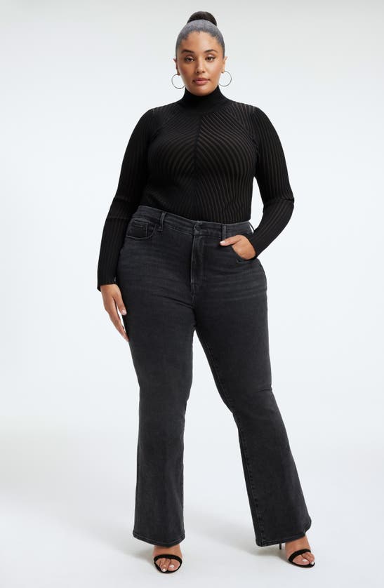 Good American Rib-knit Mock Turtleneck Bodysuit In Black001