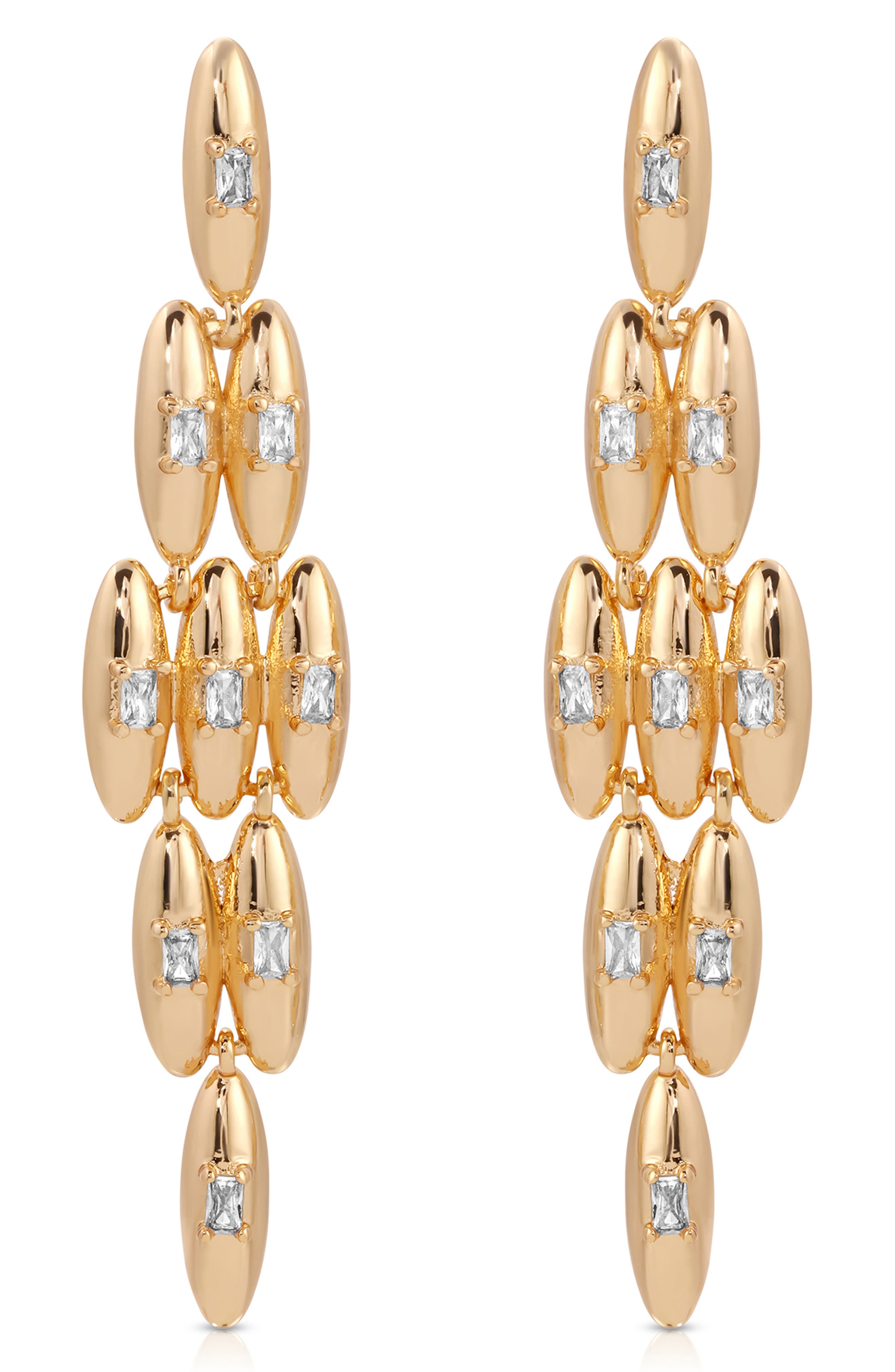 Ettika Baguette Cubic Zirconia Oval Chandelier Earrings in Gold Cover