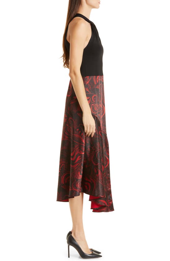 Ted Baker Rosieo Twist-neck Knit-bodice Woven Midi Dress In Black