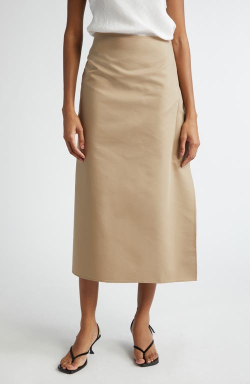 Side Detail Cotton Blend Midi Skirt in Beige
