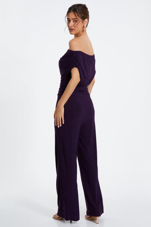 Shop Quiz Ity Bardot Palazzo Jumpsuit In Plum