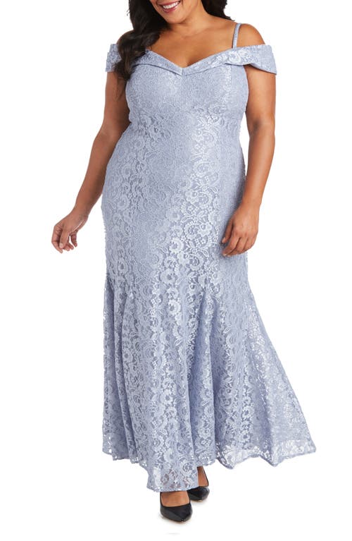 R & M RICHARDS Cold Shoulder Lace Mermaid Gown in Chambray