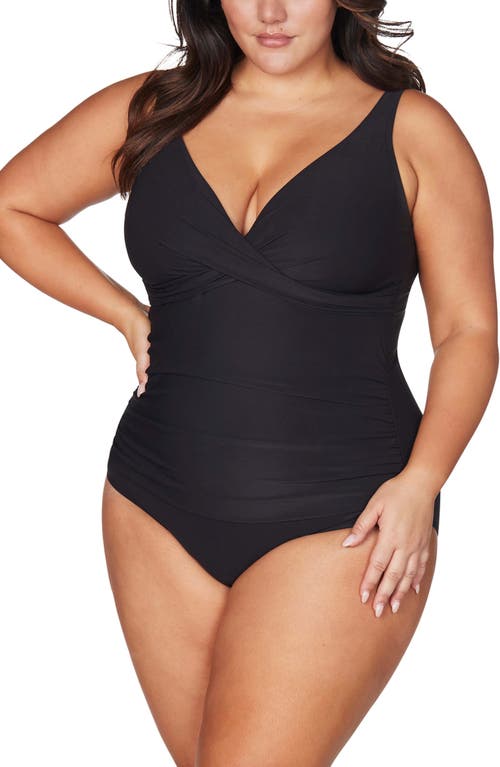 Hues Delacroix Cross Front D- Cup & Up One-Piece Swimsuit in Black