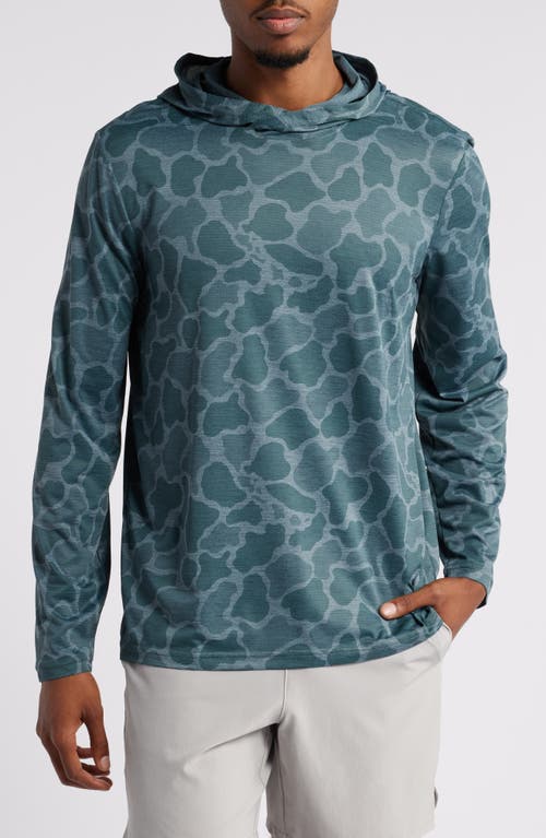 Shop Florence Airtex Long Sleeve Hooded Performance Top In Heather Light Sea Blue Camo