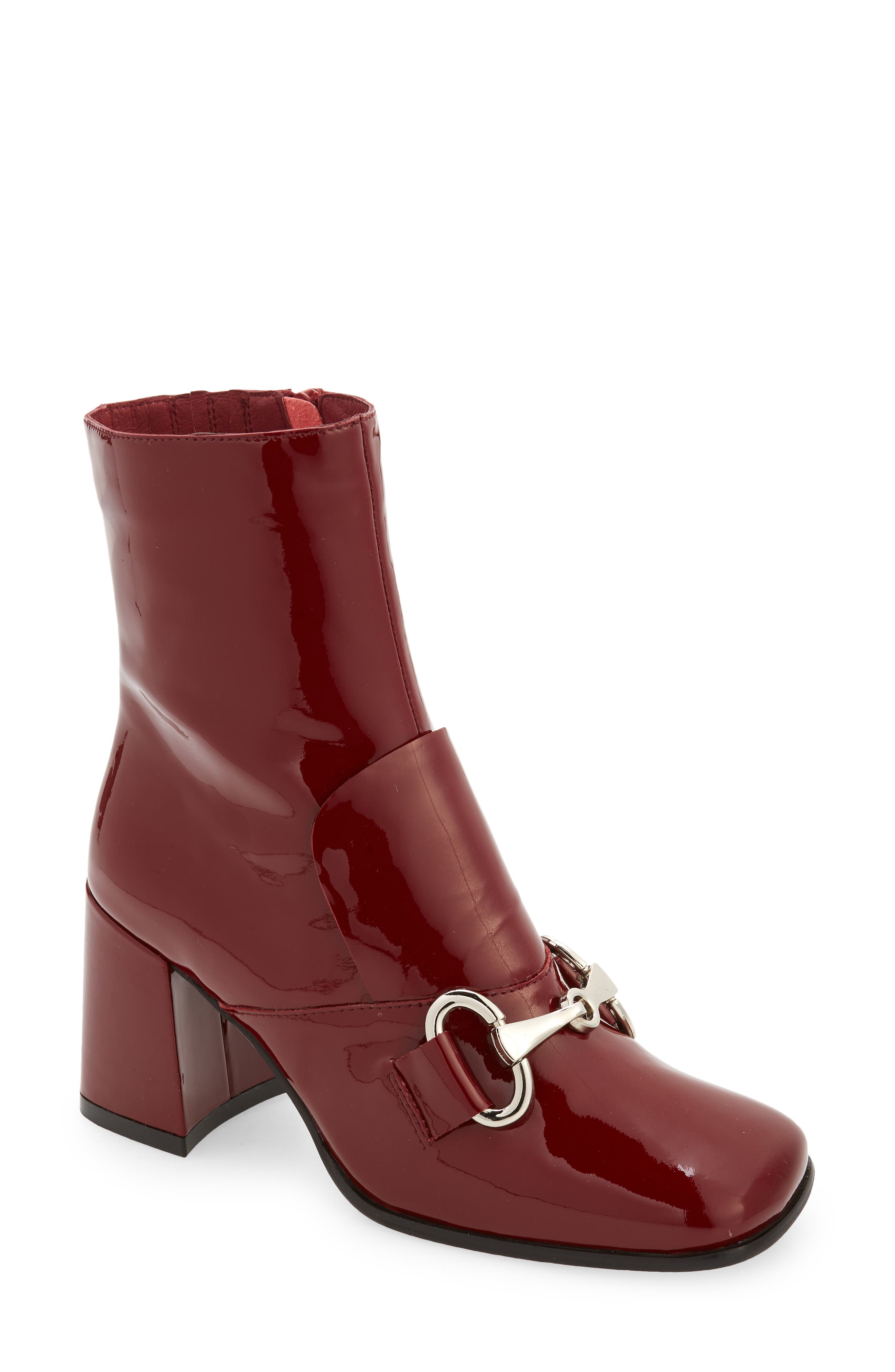 maroon patent boots