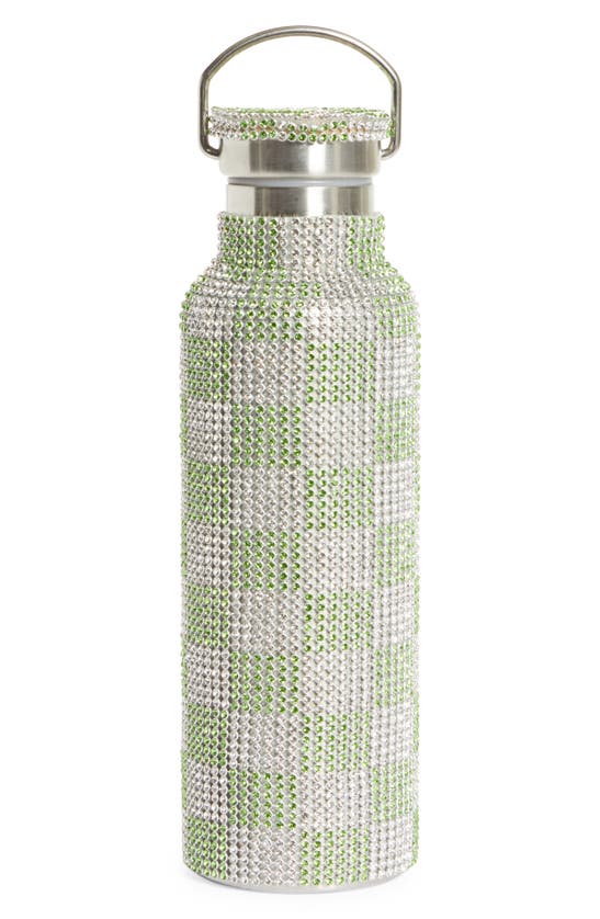 Collina Strada Crystal Embellished Insulated Water Bottle In Lime Check