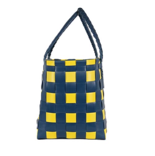 Handed By Paris Spirit Recycled Tote Bags In Ocean Blue/sunshine Weave