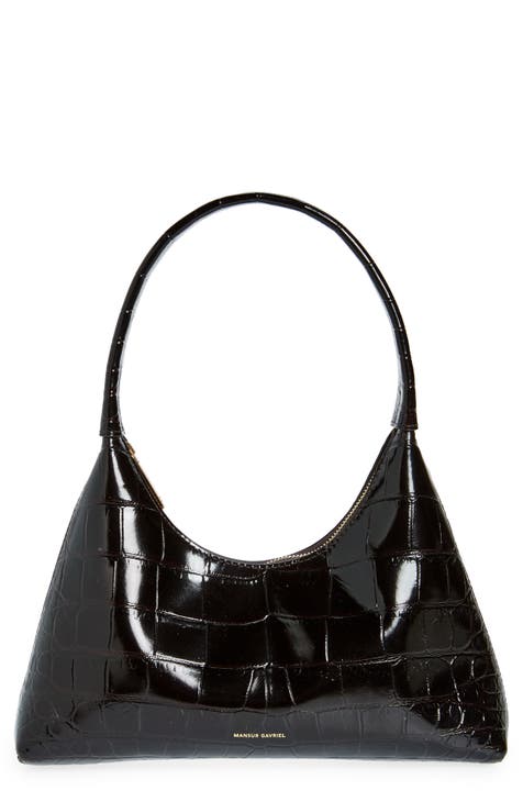 Black Round Handle Patent Leather Handbags Crossbody Purses