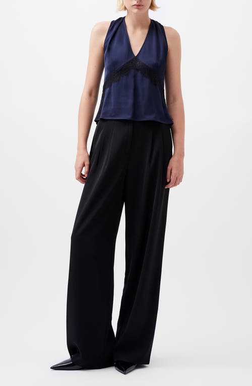 Shop French Connection Ennis Lace Trim Satin Top In Marine Black