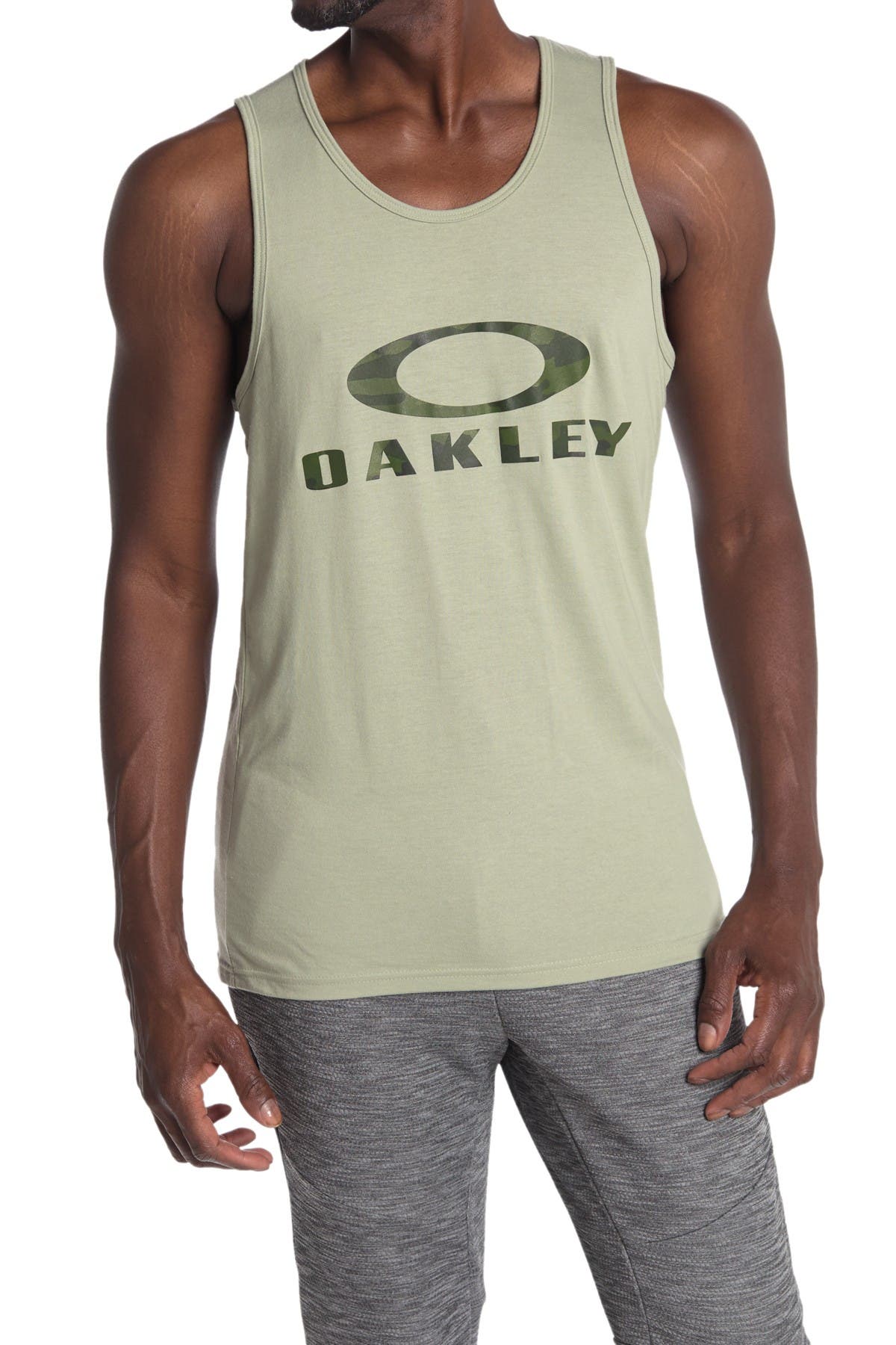 Oakley Bark Logo Print Tank In Open Green4