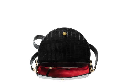 Shop Joanna Maxham Forget Me Not Saddle Bag In Black Embossed Croco Leather