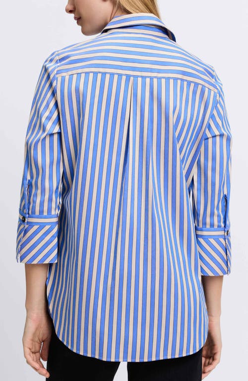 Shop Foxcroft Madison Stripe Stretch Cotton Blend Top In Cobalt Blue/neutral