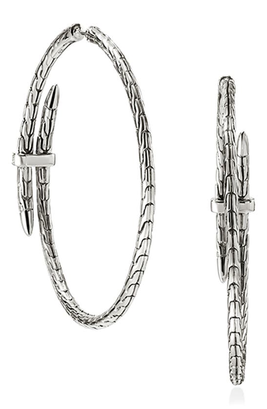 John Hardy Sterling Silver Large Spear Diamond Hoop Earrings In Silver