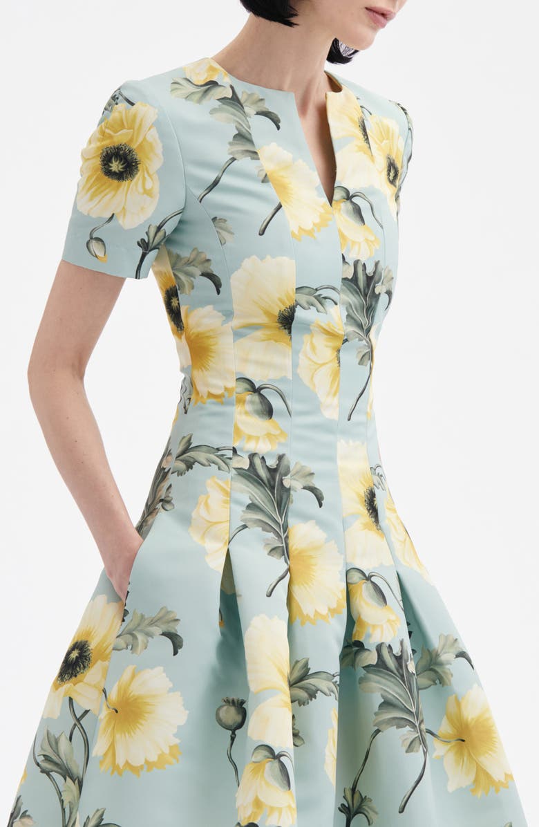 Oscar de la Renta Poppies Floral Pleated Fit & Flare Dress | Nordstrom