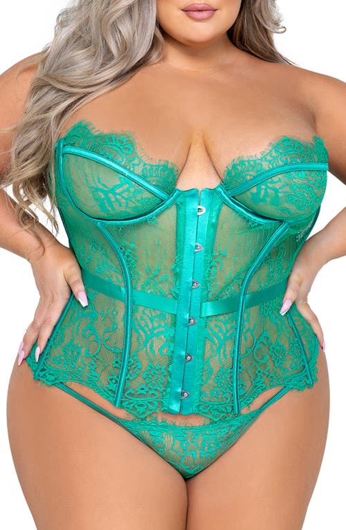 Fantasy Lace Underwire Bustier & G-String Thong Set in Green