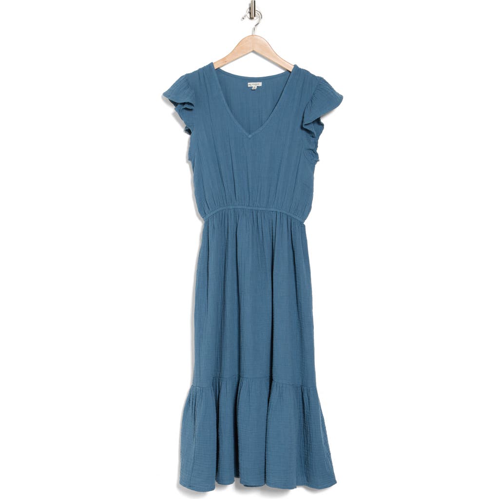 Maisie Flutter Sleeve Cotton Gauze Midi Dress In Weathered Sky