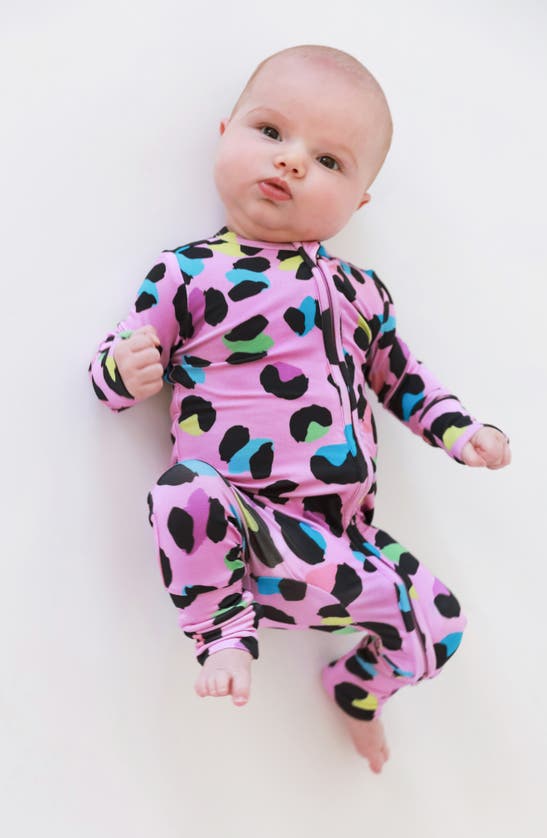 Shop Posh Peanut Electric Leopard Fitted Convertible Footie Pajamas In Open Purple