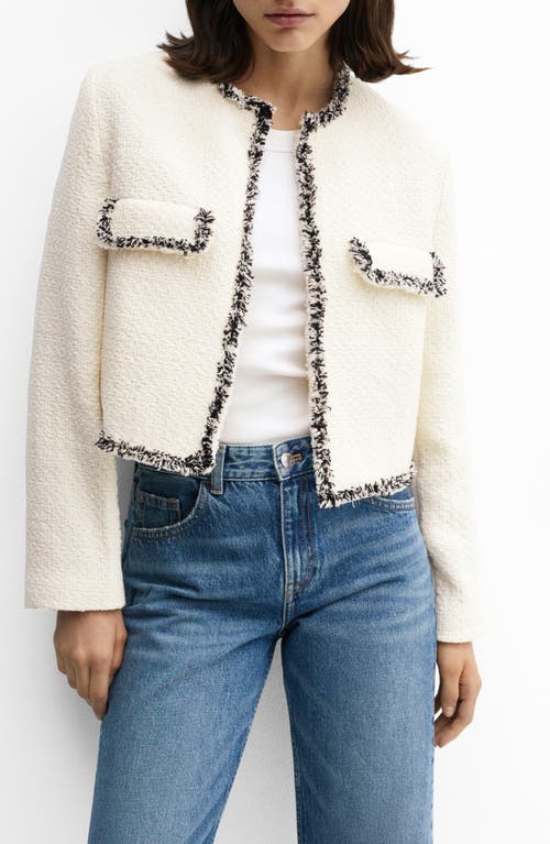 MANGO Cinta Open Front Crop Tweed Jacket Light Beige at Nordstrom,