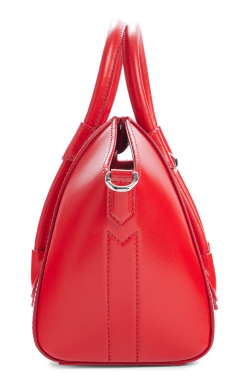 Shop Givenchy Mini Antigona Lock Leather Satchel In Red